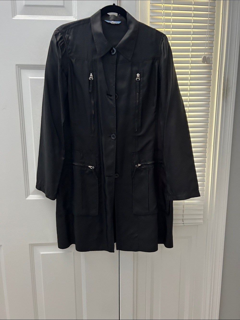 Johnny Was Black Long Trench Coat with Zip-Pocket Details